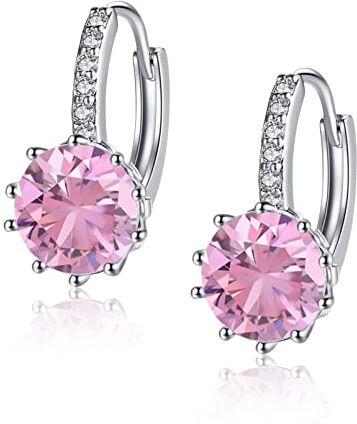 ilasif Orecchini Pendenti Orecchini Cerchio per Donna, Orecchini Argento 925 Orecchini Colorati Orecchini Verdi/Blu/Rosa/Nero/Viola Orecchini con Strass per Donna Ragazza 10 mm