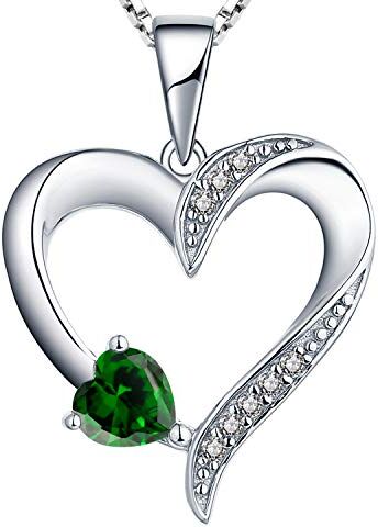 YL Collana cuore Argento 925 tagliato Maggio Pietra portafortuna Verde Zirconia Cubica Collana con Ciondolo a Doppio Cuore per Donna, 45-48 cm