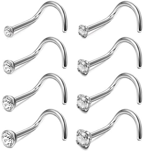 ADRAMATA 20G Titanio Piercing Naso per Donna Uomo Brillantino CZ Nostril Piercing Gioielli, Vite/Dritto/L Forma Piercing Naso Titanio G23, 1,5 mm 2 mm 2,5 mm 3 mm,S