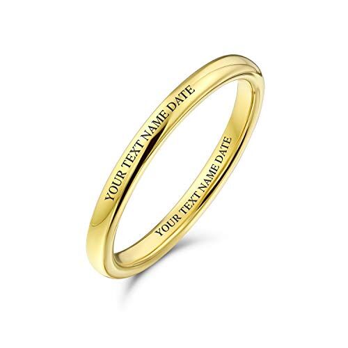 Bling Jewelry Personalizzato Semplice Impilabile Cupola Coppie Titanio Wedding Band Lucidato 14K Oro Placcato Anello 2Mm Custom Inciso