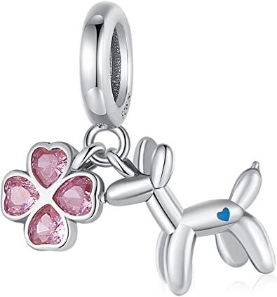 Annmors Ciondolo in Argento Sterling 925 Charm Bead Flower Dog con Zirconia Cubica,Compatibile con Bracciale e Collane Europei,per la festa della mamma,compleanno,regalo di Natale