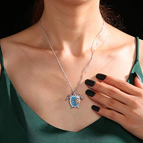 Yienate Collana in stile bohémien, con ciondolo a forma di tartaruga blu e oro, per donna e ragazza