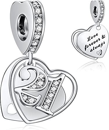 NINGAN 21 Numero significativo di ciondoli per Pandora Charm 925 Ciondoli in argento Collana con perline, Charm pendente per compleanno Anniversario Festa della mamma