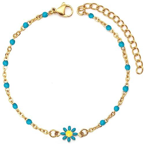 YeGieonr Bracciale Donna Margherita Fiore, Placcato Oro 18K Acciaio Inossidabile Colorato Y2k Bracciali, Personalizzati Gioielli Regalo per Donna e Ragazze