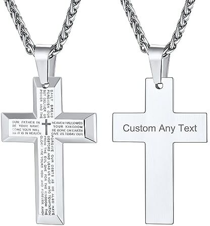 Supcare Crocifisso Collana Uomo con Croce Personalizzato, Collana Uomo Argento con Scritture, Collana Croce Uomo Ciondolo per Ragazzo Uomo, Crocifisso Collana Croce Amuleto Talismano