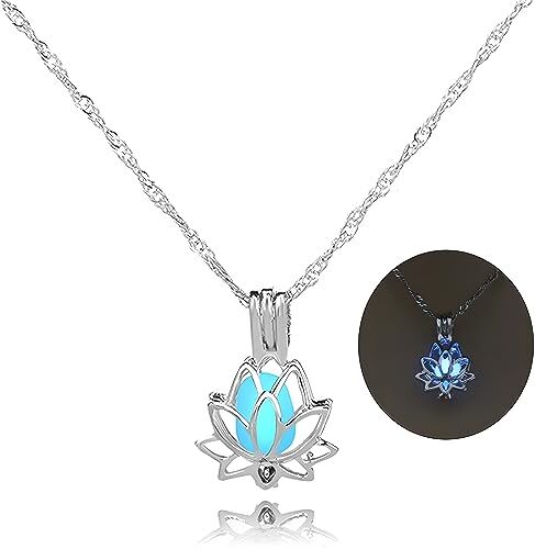 USTNIR Collana da Donna in 925 Argento, con Ciondolo Fiore di Loto, Collane luminose Collane con ciondolo bagliore fiore di loto, Collane Donna, Regalo di Festa, Regalo Donna/Ragazza