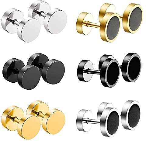 LIUJZZJ JZZJ Cool 10 mm orecchini da uomo in acciaio INOX donne piercing per orecchio tunnel set di 4 paia（6 Pairs 8mm）