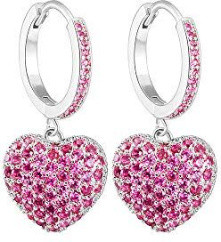 XINYIXIN Orecchino a cerchio da donna a forma di cuore, orecchini a goccia ipoallergenici placcati in oro rosa e argento con zirconi (Rose Red, Placcato in argento)