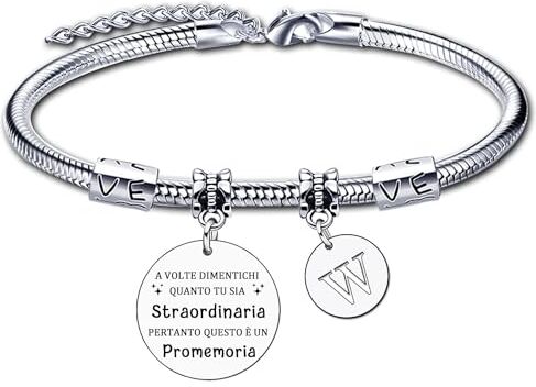 LUODAN Ispirativo regalo Bracciale argento A-Z 26 lettera iniziale ciondolo Bracciale,Regalo Laurea Amicizia Bracciale Ispiratore Donna Ragazza per Migliore Amica Regali Compleanno Natale (W)