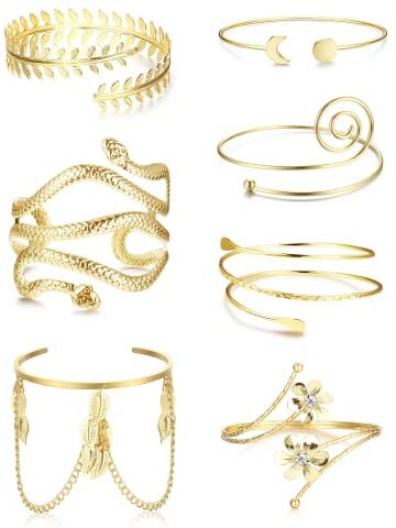 Diamday Dimaday 8 Pezzi Bracciale Donna Set Gold Regolabile Braccio Superiore Polsino Set Minimalista Braccio Bracciali Punk Spirale Braccio Bracciale Greco Gioielli per Feste di Matrimonio