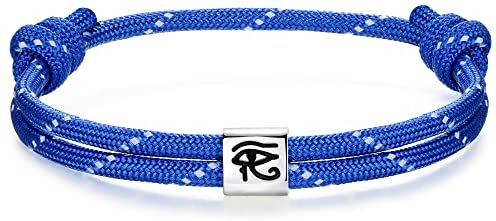 J.Endéar Occhio di Horus Bracciale Uomo Donne   Paracord Nautico Argento 925 Bracciale Egiziano Wedjat Eye Unisex Fatto A Mano   Coppia Partner Surfer Amuleto Talismano Regalo, Azul