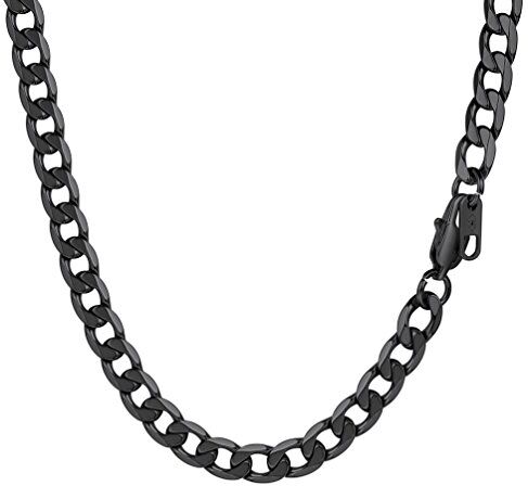 PROSTEEL Collana Uomo Catena Cubana Barbazzale Grande Largo 6mm, Lunghezze 45 cm, Acciaio Inossidabile, Nero, Hip Hop Punk, con Confezione Regalo