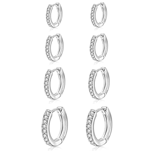 Senteria 4 Paia Orecchini a Cerchio Piccoli da Donna Placcato in Oro 14K Set di Orecchini a Cerchio in Argento Sterling S925 Orecchini Huggie Hoop Piercing Multiplo Della Cartilagine 6/8/10/12mm