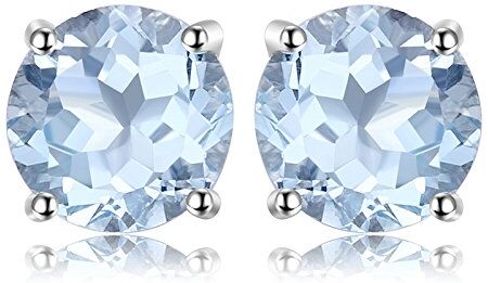 JewelryPalace Rotondo 2ct Naturale Cielo Blu Azzurro Topazio Birthstone Stud Orecchini 925 Sterling Argento