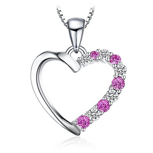 JewelryPalace Collana Cuore Donna Argento 925 con Creato Zaffiro Rosa, Collana Rosa Donna con Ciondolo Cuore Amore Catena 45cm, Collana Pietre Rosa con Pendente Cuore e Argento Gioielli Donna