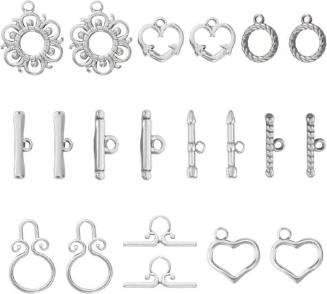 CHGCRAFT 10 set di 5 chiusure a levetta in acciaio inox 304 a forma di cuore, anello a forma di fiore, per la creazione di collane, bracciali e gioielli, colore acciaio inossidabile