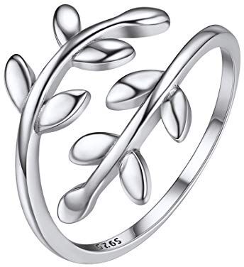 ChicSilver Anello Donna Argento 925， Anello Regolabile Argento， Anello Foglie, Anello Aperto con Confezione Regalo