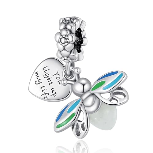Doyafer Ciondolo in argento 925, amore e lucciole adatto a bracciali, collane e regali di compleanno per donne