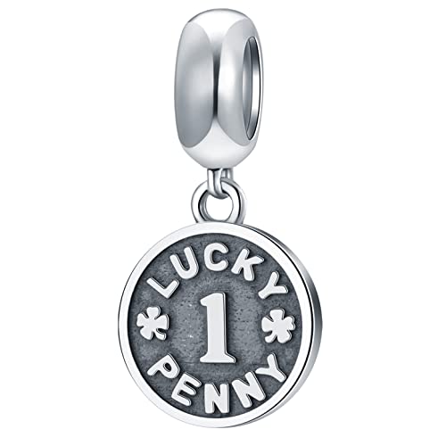 GLOWDAS Lucky Penny 1 Ciondoli Charm, 925 Argento Sterling UK Soldi di fortuna Moneta Ciondolo con 4 foglia trifoglio Perline antiche, Fit Braccialetto Pandora, Regali di Buona Fortuna per Figlia/Figlio/Mamma