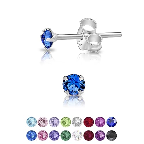 DTPsilver Orecchini Donna Blu Punto Luce Swarovski Zaffiro Blu 3 mm Orecchini Punto Luce Argento 925 con Cristalli Swarovski Blu 3 mm Orecchini Blu Donna Orecchini Colorati