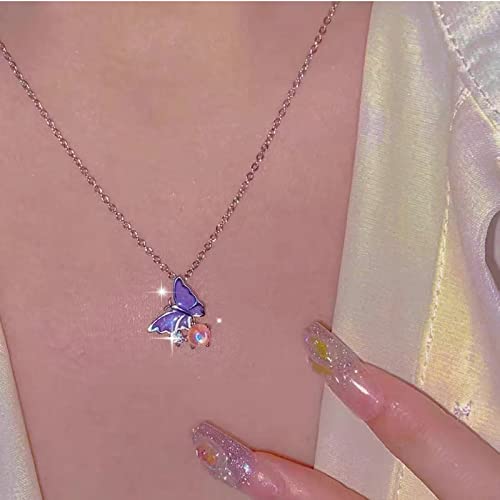 TseenYi Collana Girocollo Farfalla Viola Collana Ciondolo Farfalla Argento Piccola Collana Farfalla Scintillante Cz Cristallo Collana Catena Gioielli Per Le Donne Ragazze Regali