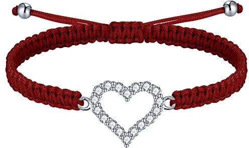 J.Endéar Bracciale Intrecciato Fatto a Mano Cuore Argento 925 Cubic Zirconia Filigrana Bracciale Corda Regalo d'Amore per Donne Ragazze, Marrone