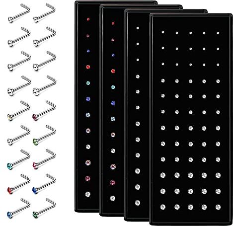 Dochais 240 Pezzi Piercing Naso Acciaio Inox 316L Perno del Naso Piercing di L Piercing Naso Diamante Ipoallergeniche Borchia al Naso per Donna Uomo 20G 1,5mm 2mm 2,5mm 3mm