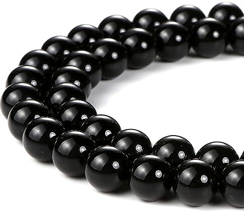 HAAMIIQII 60 Pezzi 6mm Naturale Nero Agata Onice Perline Rotonde Pietra Preziosa Sciolto Perline per Gioielli che fanno DIY Bracciale Collana