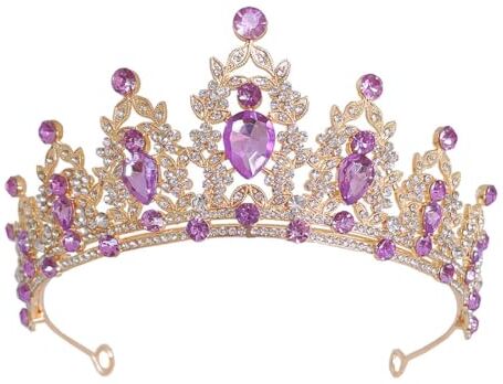 Prosy Gold Tiara Wedding Tiara e Corone per le Donne Strass Principessa Corona Compleanno Tiara Fasce per Matrimonio Festa Da Sposa Halloween Regali di Natale (Viola)