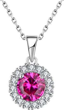 JO WISDOM Collana Halo di Argento 925 Donna,Ciondolo con Catena Zirconia cubica 3A Luglio Birthstone Colore Rubino