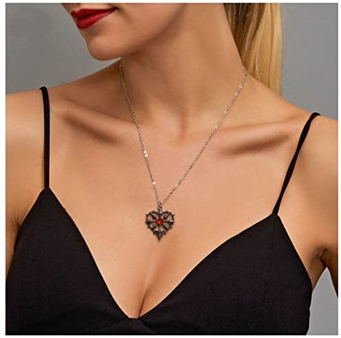 Cimenexe Collana con ciondolo a cuore in rubino gotico Collana con cuore in cristallo rosso Collana girocollo con cuore d'amore Collana personalizzata con catena di gioielli per regali per donne e