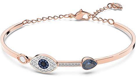 Symbolic Bracciale Rigido, Placcato Misto in Tonalità Oro Rosa e Pavé di CristalliSwarovski su Simbolo con Occhio e Goccia, Taglia M, Blu