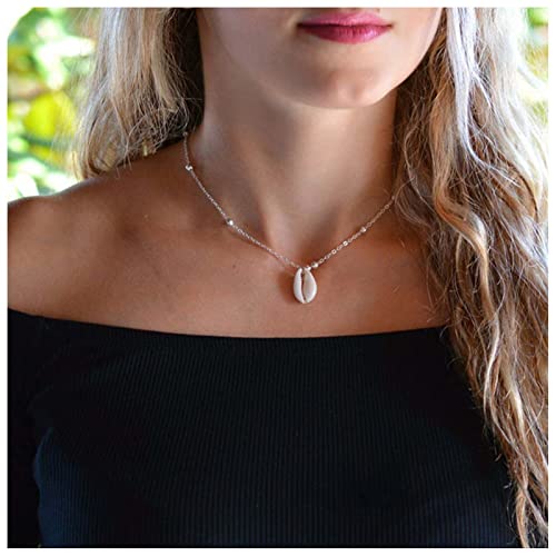 Dervivea Collana girocollo con conchiglia di mare Boemia Collana con ciondolo conchiglia naturale Collana con ciprea minimalista Collana con catena satellitare in argento Gioielli per donne e ragazze