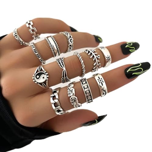 SINLOV 14PCS Boho Donne Retro Anelli Impilabili Set Elefante Geometrico Carving Knuckle Midi Anello Joint Finger Kunckle Ring Set