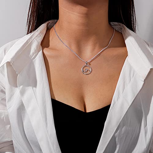 Wendalern Boho Circle Wave Choker Collana Silver Hollow Circle Collane Ocean Wave Collana geometrica Collane con ciondolo Gioielli per donne e ragazze