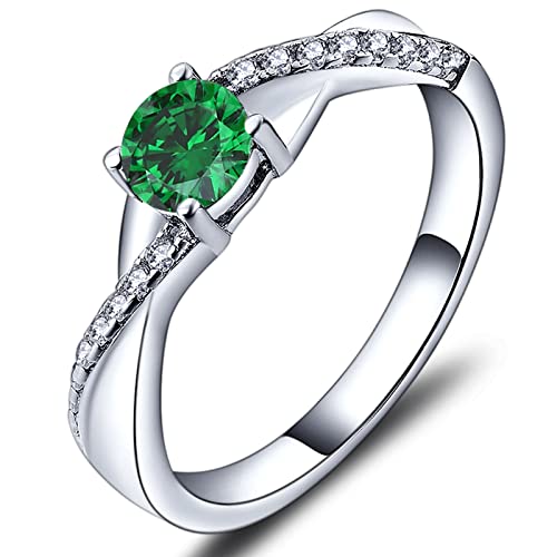 YL Anello di fidanzamento Argento 925 con Maggio Pietra Portafortuna Zirconia Cubica Verde Anello solitario Criss Attraverso Infinito anello Nuziale per Donna Sposa(Taglia 20)