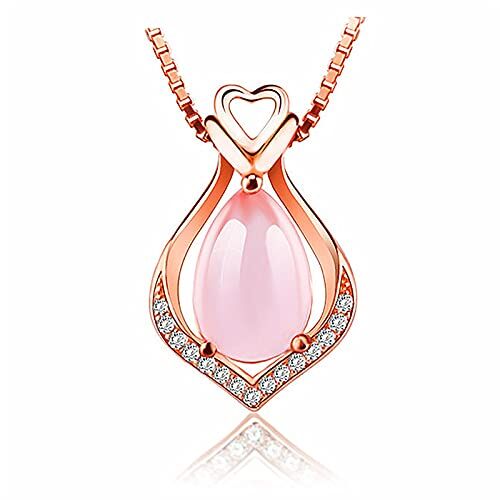 Dishowme Collana Con Ciondolo in Quarzo Rosa Catena a Goccia di Cristallo Rosa Pietra Preziosa Naturale Guarigione Chakra Gioielli in Pietra Opale per Donne Ragazze (Rosaoro C)