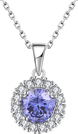 JO WISDOM Collana Halo di Argento 925 Donna,Ciondolo con Catena Zirconia cubica 3A Dicembre Birthstone Colore Tanzanite