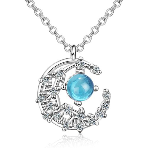 JUZICHEN Collana in Pietra di Luna, Collana Pianeta Luna, Catenina Argento 925 Donna, Con Scatola Regalo, Collana Argento Luna e Stella, Collana Luna con Stelline, Per Ragazze e Donne (B)