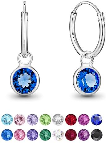 DTPsilver ® Orecchini a Cerchio Piccoli Argento 925 con Cristalli Swarovski® Elements Pendenti Rotondi Spessore : 1.2 mm Diametro: 12 mm – Colore: Blue Zaffiro