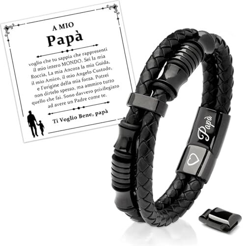 CheersLife Regalo Festa del Papà Idee Regalo per Papà, Regalo Compleanno Papà Bracciale Papà Personalizzato Intrecciata Bracciale Cuoio Uomo con Bottone Magnetico Incisione PAPÀ Regali Per Papà