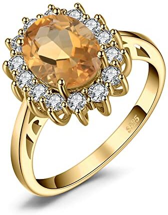 JewelryPalace Kate Middleton Anello Halo Donna Argento 925 con Naturale Citrino Arancione, Principessa Diana William Anelli Dorati Donna con Pietra Ovale, Fedina Zirconi in Oro Set Gioielli Donna 25