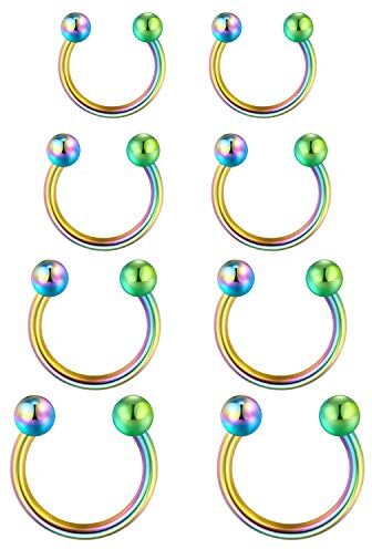 Funseedrr 8pcs Ferro di Cavallo Labbro Labret Ring Acciaio Inossidabile 16G 6/8/10/12mm Cerchio Setto Tragus Helix Cartilagine Orecchino Piercing Gioielli