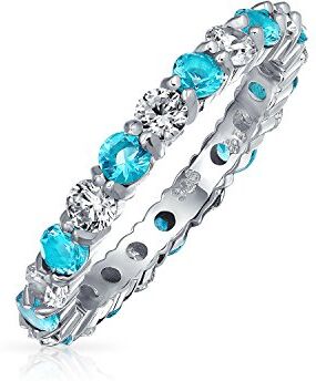 Bling Jewelry Cubic Zirconia Aqua Blue White Alternating Stackable Cz Eternity Ring Simulated Aquamarine Sterling Silver Dicembre