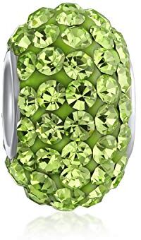 Bling Jewelry Il Nucleo Di Cristallo Verde Lime Del Distanziatore .925 Dell'Argento Sterlina Si Adatta Al Braccialetto Europeo Di Fascino Per Le Donne Per L'Adolescenza