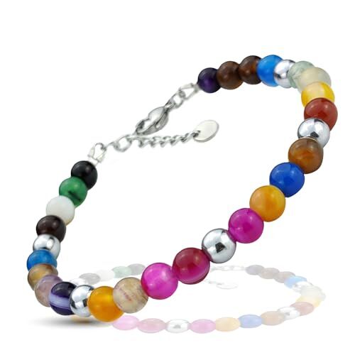 SAGA GIOIELLI ® Bracciale Uomo Donna Pietre Naturali Acciaio (AGATA MULTICOLOR)