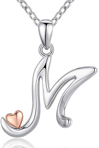 CELESTIA Donna Collana Iniziali Lettera M, Alfabeto e Cuore Ciondolo Gioielli di Argento Sterling 925 e Oro Rosa Regalo Personalizzato Donna