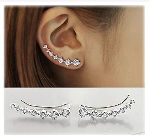 Elensan Donna Orecchini in Argento 925 con 7 Cristallo Ear Cuff Hoop Climber ipoallergenico orecchini di Festa della Mamma (White)