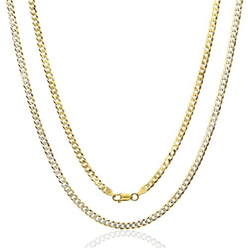 Aka Gioielli ® Collana Uomo Donna in Argento Sterling 925 Placcato Oro Giallo Catena Cubana Barbazzale 4mm Diamantata lunga 55 cm