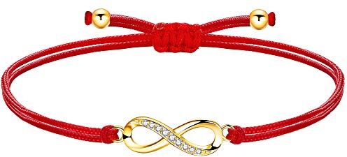 ZENI Bracciale Infinito Corda Fatta A Mano Filigrana Intrecciato Bracciale Colorato per Donne Ragazze, Infinito Amore Compleanno Comunione Regalo, (Oro, Cavo Rosso)